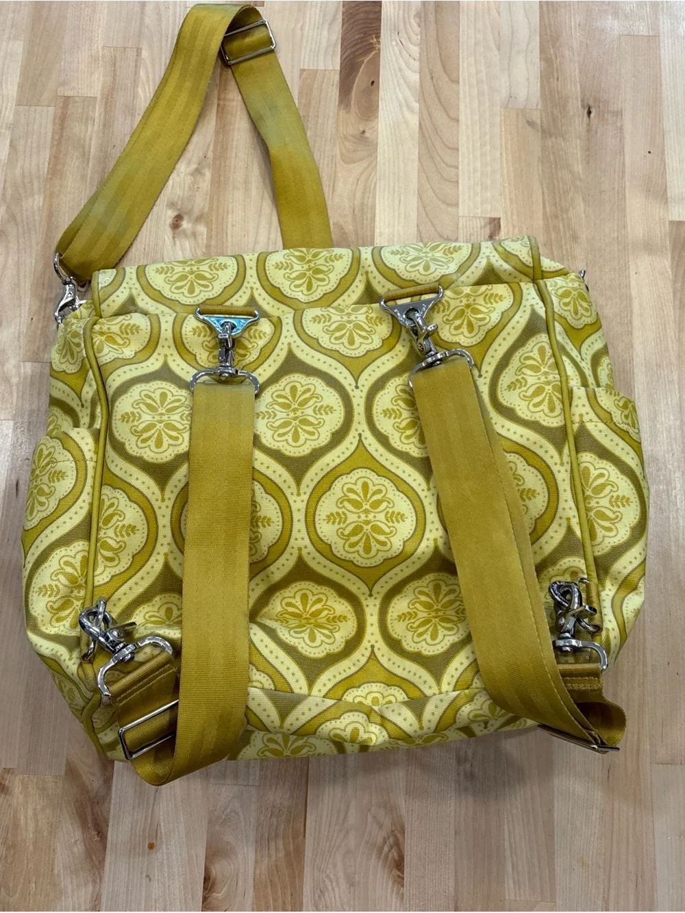 Petunia Pickle Bottom Geometric Shoulder Diaper Bag Yellow/Tan w Pad, Pouch